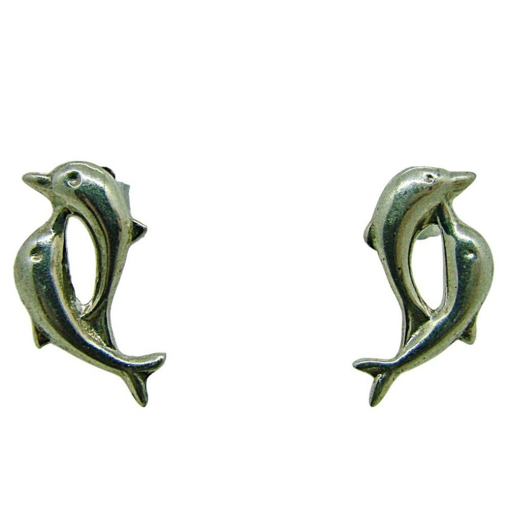 Sterling Silver 925 Dolphin Stud Earrings Small Kids Women Lightweight Pierced